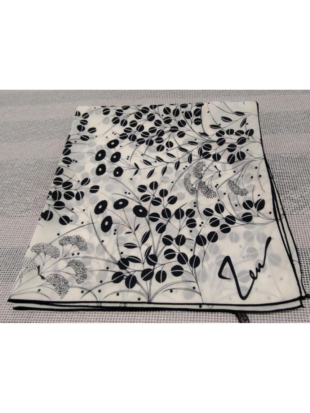 Vintage 70s Zen Square Scarf Polka Dots Black & White Weeds Artsy Floral NYLON